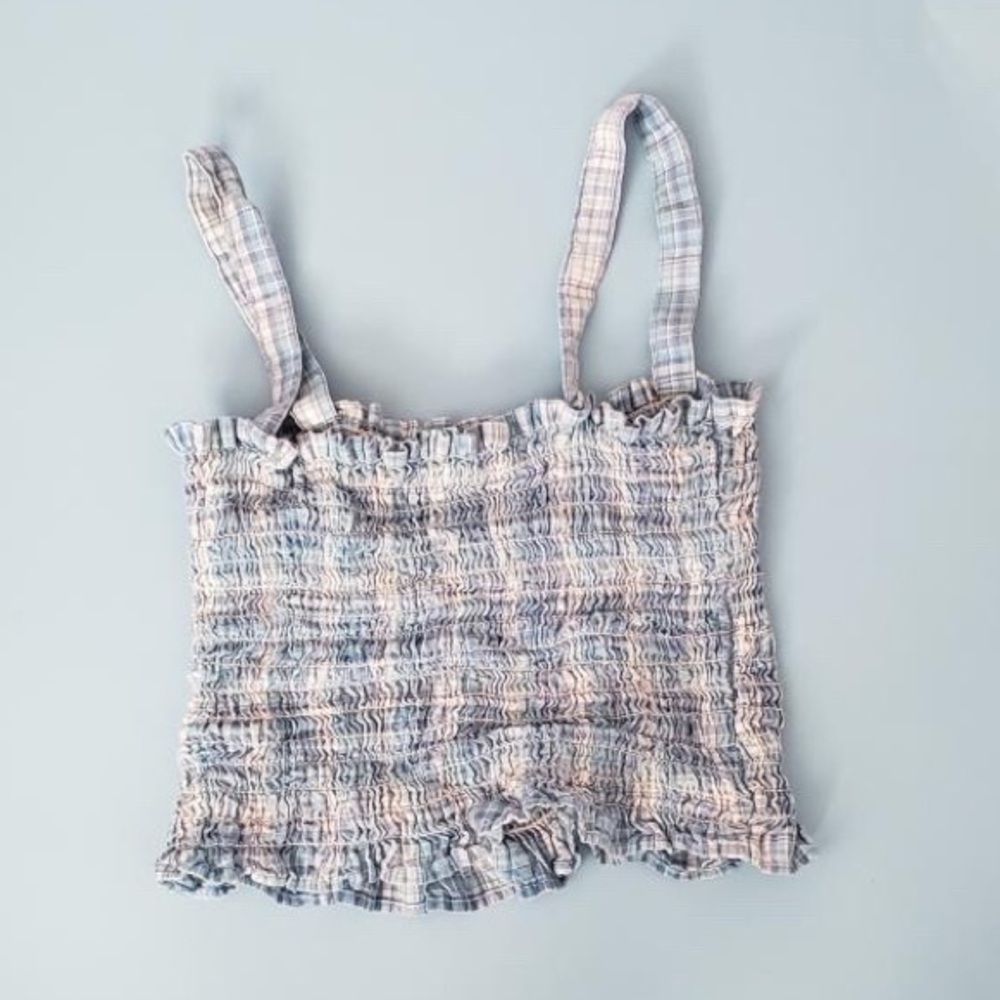 Plaid ruffle end croptop